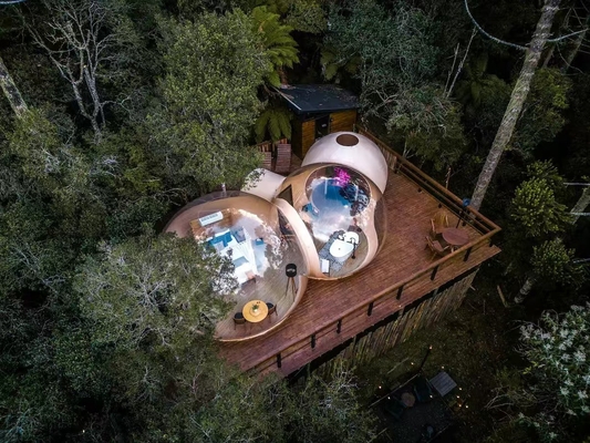 Professionele ontwerp opblaasbare bubbel tent met badkamer woonkamer en slaapkamer voor buiten avonturen