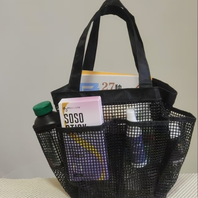 Familie essentiële multifunctionele PVC bedekte mesh opslagzak winkelzak mesh tote zak
